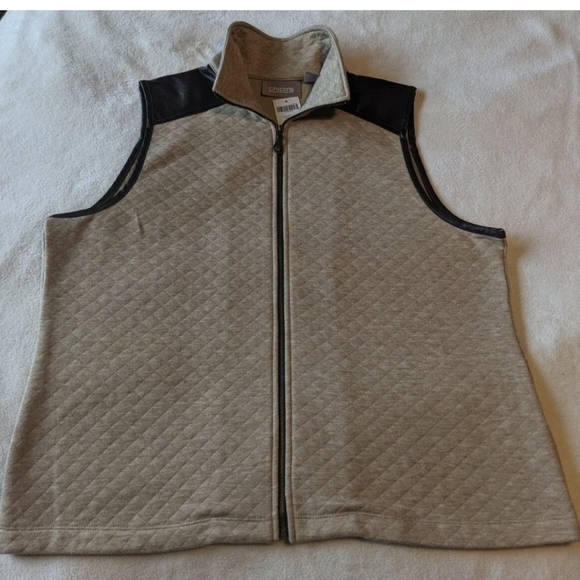 Chico's Women's Heathered Quilt Bunny Vest - Camel w/ Brown Leather Size XL NWT! - Picture 5 of 16
